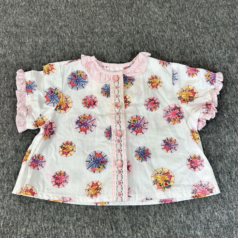 Vintage 80s Mousefeathers Neiman Marcus Baby Girl Top 9M Made USA